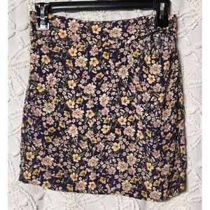 Elodie Skirt Womens S Purple Floral Cutout Flat Front Side Zip Short Length Mini